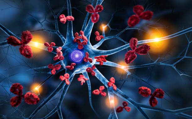 A close up of neurons with red flowers